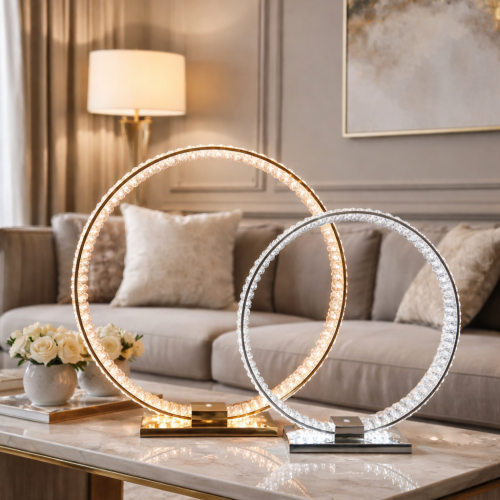 Lampe de table à anneau LED Halo en cristal de luxe par Luxury Group International