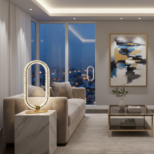 Luxury Crystal Oval LED Ring Table Lamp Gold by Luxury Group International