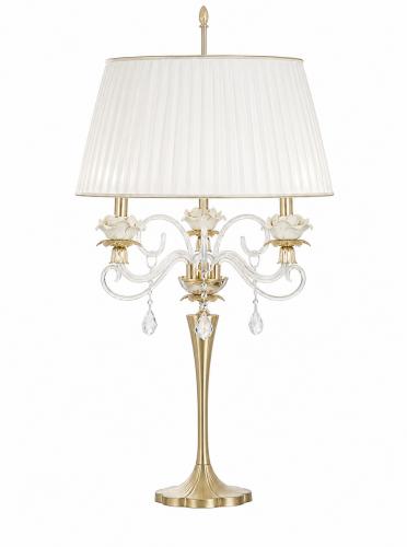 Luxus Kristall-Tischlampe mit floralen Details & elfenbeinfarbenem Stoffschirm im traditionellen Stil von Luxury Group International