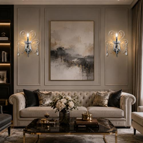 Luxury Crystal Wall Lamp with Chrome Finish for Elegant Interior Spaces by Luxury Group International