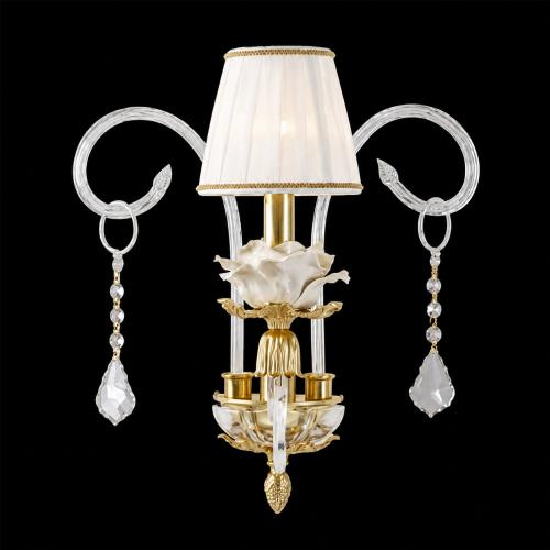 Luxury Crystal Wall Lamp with Floral Detailing & Ivory Pleated Shade by Luxury Group International