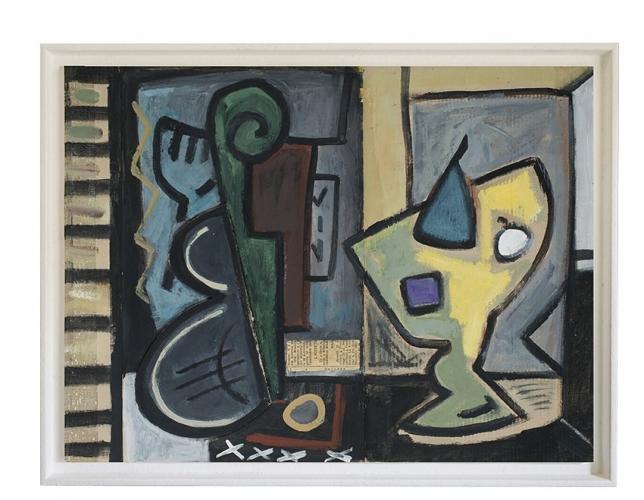 Luxury Cubist Abstract Wall Art Painting with Modern White Frame by Luxury Group International