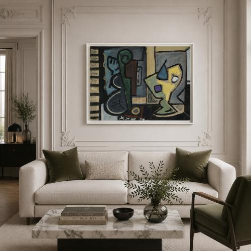 Luxus Kubistische Abstrakte Wandkunst mit Modernem Weißem Rahmen von Luxury Group International