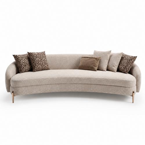 Luxury Curved Beige Designer Sofa with Golden Legs by Luxury Group International