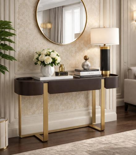 Console de luxe marron foncé avec base en laiton par Luxury Group International