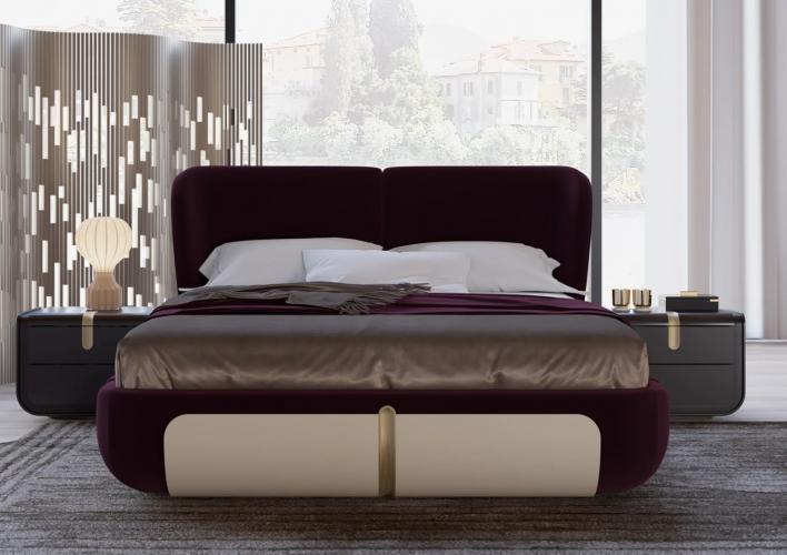 Luxury Dark Brown Curved Wooden Nightstand with Gold Accent Handle and Drawer by Luxury Group International