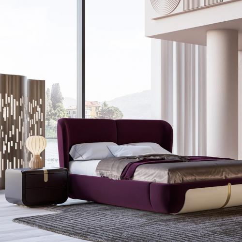 Luxury Dark Brown Curved Wooden Nightstand with Gold Accent Handle and Drawer by Luxury Group International
