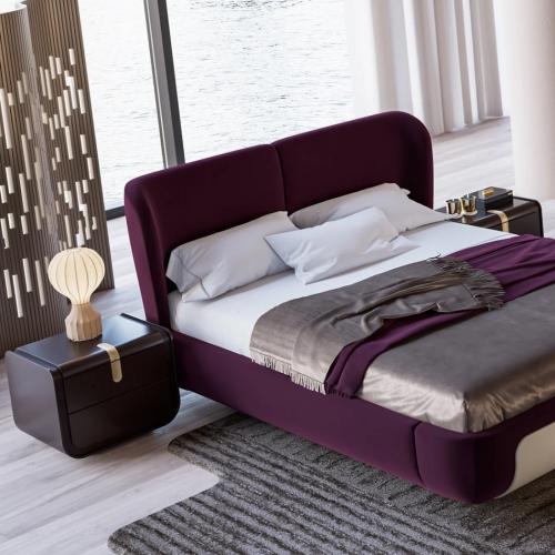 Luxury Dark Brown Curved Wooden Nightstand with Gold Accent Handle and Drawer by Luxury Group International
