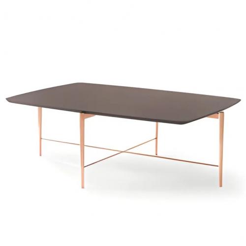 Dark Brown Wooden Rectangular Luxury Coffee Table with Elegant Copper Legs by Luxury Group International
