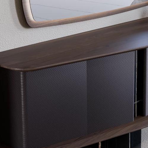 Luxury Dark Brown Wooden Sideboard with Curved Antique Brass Base - Luxury Sideboard by Luxury Group International
