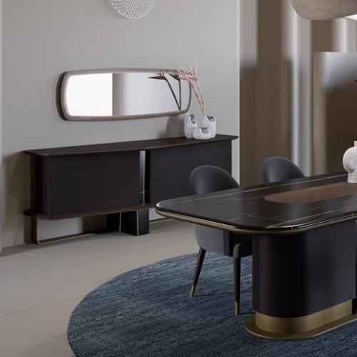 Luxury Dark Brown Wooden Sideboard with Curved Antique Brass Base - Luxury Sideboard by Luxury Group International