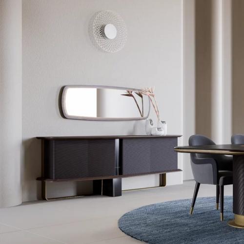 Luxury Dark Brown Wooden Sideboard with Curved Antique Brass Base - Luxury Sideboard by Luxury Group International