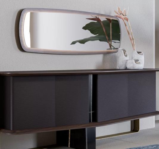Luxury Dark Brown Wooden Sideboard with Curved Antique Brass Base - Luxury Sideboard by Luxury Group International