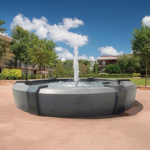 Luxury Dark Stone Baroque Fountain with Elevated Basin & Multi-Jet Water Column - Baroque Fountain Front View by Luxury Group International