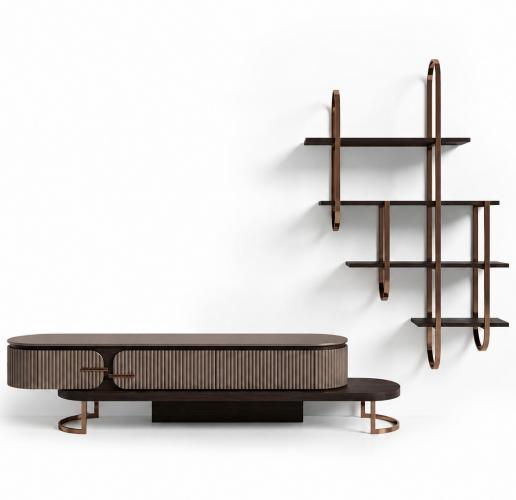 Luxury Dark Walnut & Taupe Beige Wooden TV Unit with Storage by Luxury Group International
