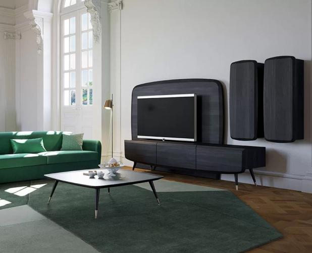 Black Wooden Luxury TV Unit with Cylindrical Storage Cabinets-luxury Tv furniture by Luxury Group International
