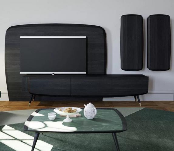 Black Wooden Luxury TV Unit with Cylindrical Storage Cabinets-luxury Tv furniture by Luxury Group International