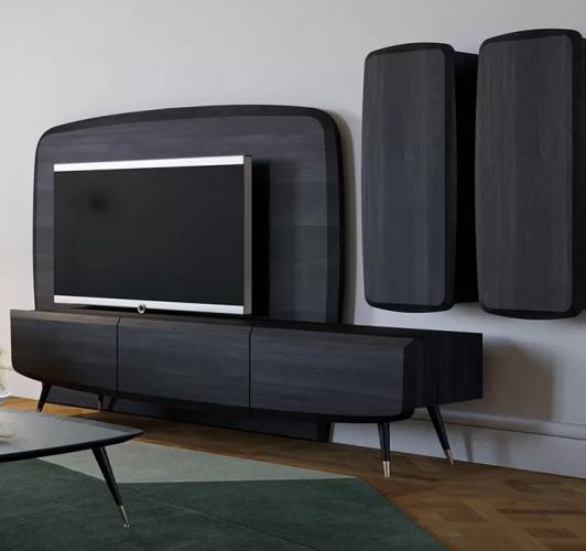 Black Wooden Luxury TV Unit with Cylindrical Storage Cabinets-luxury Tv furniture by Luxury Group International