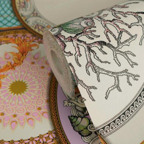 Versace Decorative Medusa Plates Multicolour non-woven Wallpaper by Luxury Group International