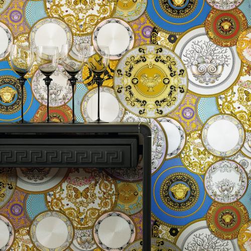 Versace Decorative Medusa Plates Multicolour non-woven Wallpaper by Luxury Group International