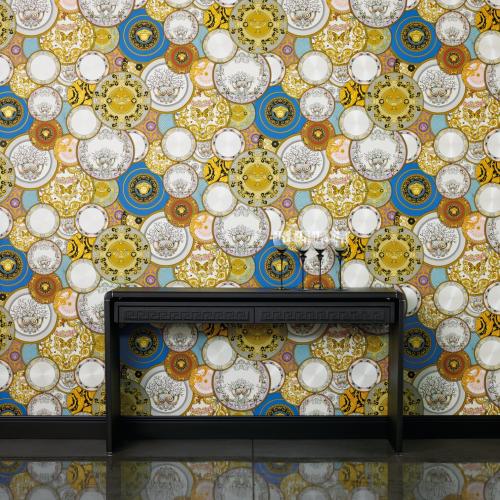Versace Decorative Medusa Plates Multicolour non-woven Wallpaper by Luxury Group International