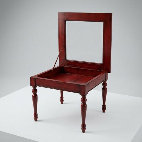 Table basse de luxe design avec plateau en verre relevable et compartiment de rangement, finition acajou riche Vue détaillée par Luxury Group International