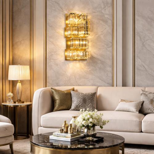 Lámpara de Pared LED de Cristal de Diseño de Lujo en Oro Mate 26 x H. 63 cm - Iluminación de Lujo por Luxury Group International