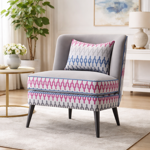 Luxury Designer Upholstered Accent Chair with Geometric Trim Detailing with Black Tapered Legs by Luxury Group International