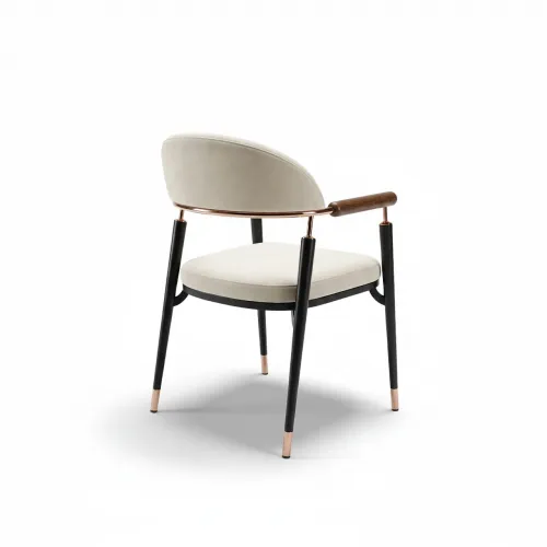 Cream Matte Fabric Luxury Dining Chair with Barrel-Back Upholstery and Rose-Gold Handle by Luxury Group International
