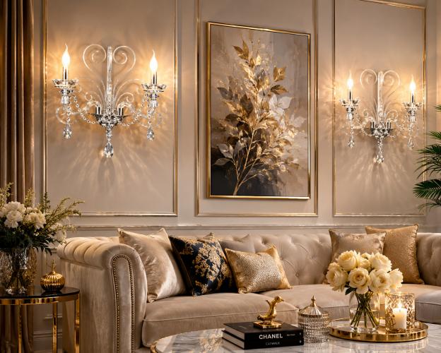 Luxury Double Arm Crystal Wall Lamp – Chrome Wall Sconce for Interiors by Luxury Group International