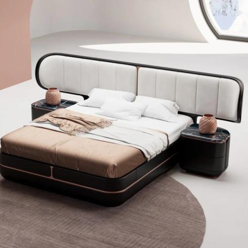 Luxury Double Bed Gray / Black / Copper - Solid Wood Bed with Upholstered Headboard by Luxury Group International