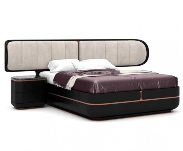 Luxury Double Bed Gray / Black / Copper - Solid Wood Bed with Upholstered Headboard by Luxury Group International