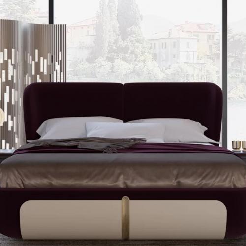 Luxury Double Bed Purple / Cream / Beige 207 x 225 x H. 110 cm - Solid Wood Bed - Bedroom Furniture Lifestyle View by Luxury Group International