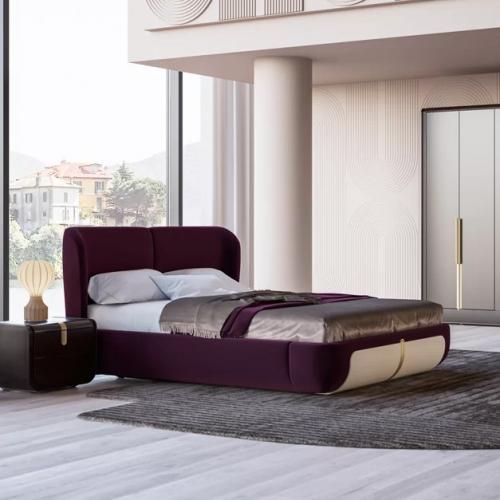 Luxury Double Bed Purple / Cream / Beige 207 x 225 x H. 110 cm - Solid Wood Bed - Bedroom Furniture by Luxury Group International