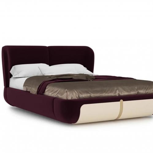 Luxury Double Bed Purple / Cream / Beige 207 x 225 x H. 110 cm - Solid Wood Bed - Bedroom Furniture by Luxury Group International