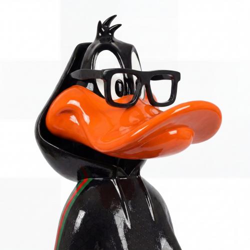Luxury Duck Sculpture in Designer Tracksuit Style - Modern Sculpture Front View by Luxury Group International