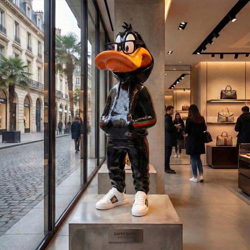 Luxury Duck Sculpture in Designer Tracksuit Style - Modern Sculpture Lifestyle View by Luxury Group International
