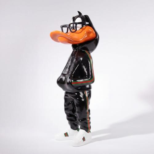 Luxury Duck Sculpture in Designer Tracksuit Style - Modern Sculpture Side View by Luxury Group International