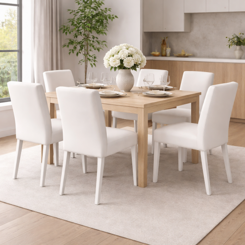 Luxury Elegant Upholstered Dining Chair in Soft Ivory with Refined Wooden Frame by Luxury Group International