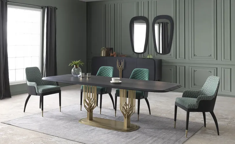 Luxury Emerald Green Diamond Quilted Velvet Upholstered Dining Chair with Dark Wood Frame by Luxury Group International