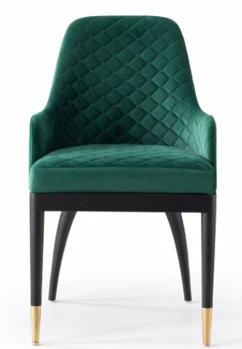 Luxury Emerald Green Diamond Quilted Velvet Upholstered Dining Chair with Dark Wood Frame by Luxury Group International