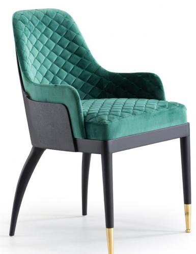 Luxury Emerald Green Diamond Quilted Velvet Upholstered Dining Chair with Dark Wood Frame Side View by Luxury Group International