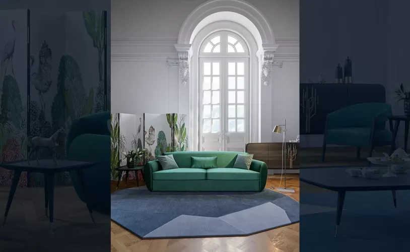 Luxury Emerald Green Upholstered Curved Sofa with Sculpted Arms & Designer Cushion Set-Luxury sofa by Luxury Group International