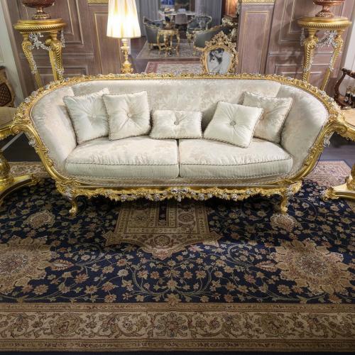 Luxury Empire Sofa – Gold Leaf Finish with Silver Details Front View by Luxury Group International