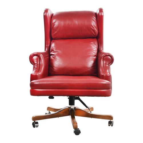 Silla Ejecutiva de Oficina de Cuero de Lujo en Rojo Carmesí con Diseño de Respaldo Envolvente para Mayor Comodidad Vista frontal por Luxury Group International
