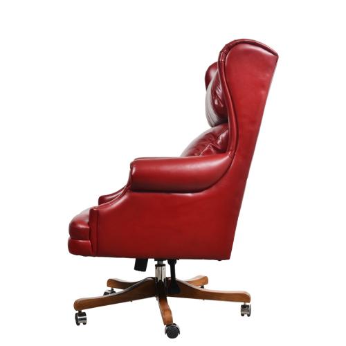 Silla Ejecutiva de Oficina de Cuero de Lujo en Rojo Carmesí con Diseño de Respaldo Envolvente para Mayor Comodidad Vista lateral por Luxury Group International