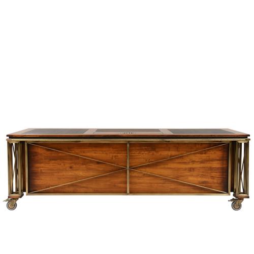 Scrivania Esecutiva di Lusso con Struttura Geometrica in Ottone e Piano Intarsiato in Pelle - Mobili per Ufficio Vista posteriore di Luxury Group International