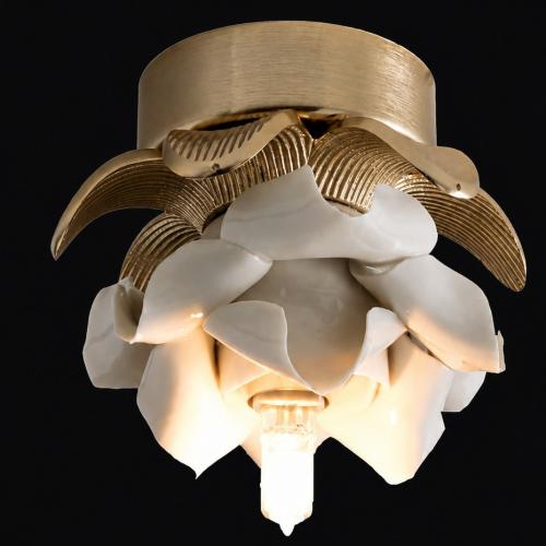 Luxury Floral Flush Mount Ceiling Light with Gold Petal Design & White Decorative Elements by Luxury Group International