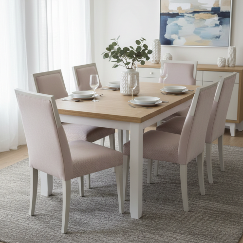Luxury Framed Back Upholstered Dining Chair in Blush Pink with Geometric Seat and Ivory Wooden Legs by Luxury Group International