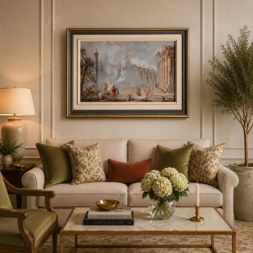 Luxus gerahmtes Wandbild mit europäischer Ruinenlandschaft und klassischem architektonischem Charme von Luxury Group International